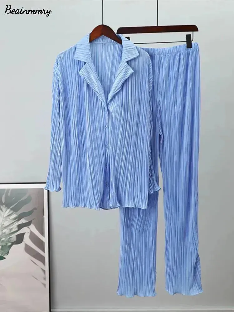 Women Pleated Two-Piece Pants Set