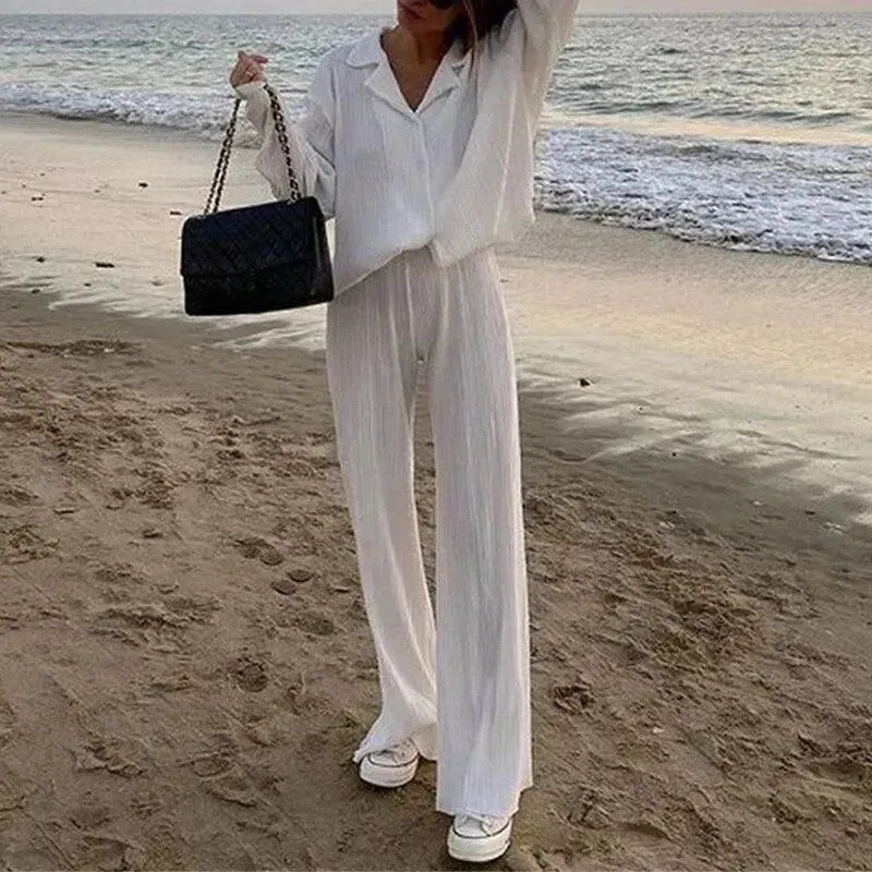 Women Pleated Two-Piece Pants Set