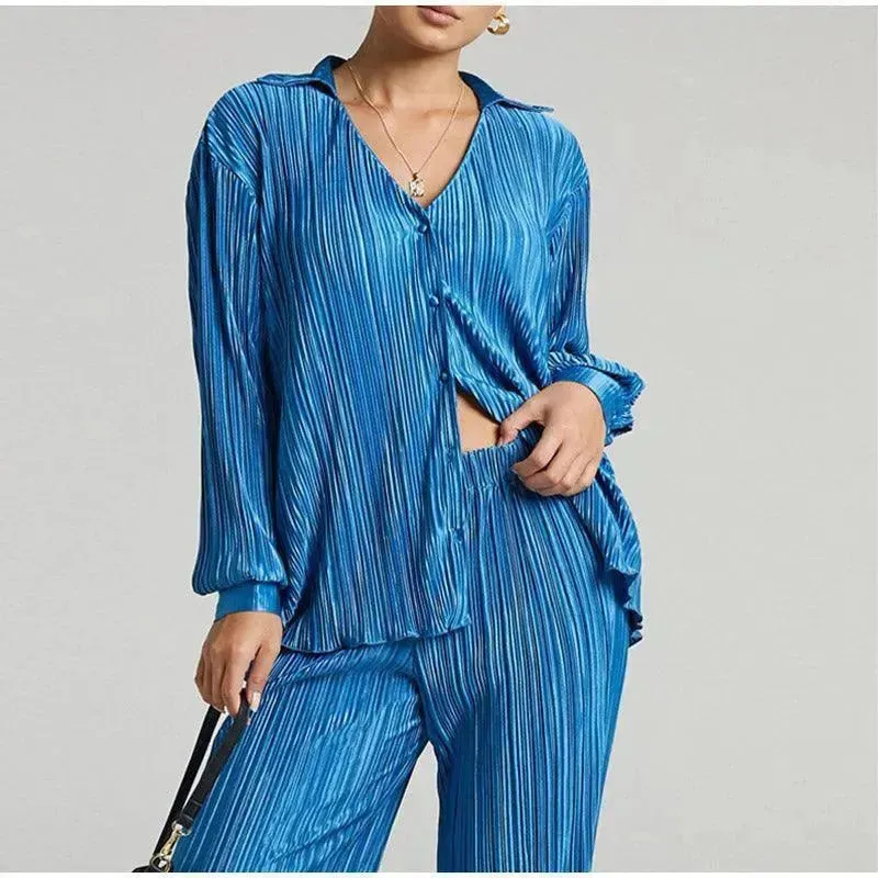 Women Pleated Two-Piece Pants Set