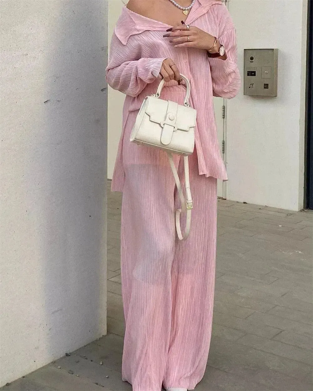 Women Pleated Two-Piece Pants Set