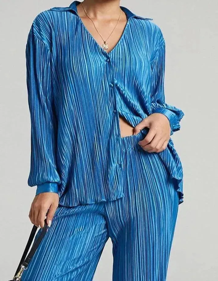 Women Pleated Two-Piece Pants Set
