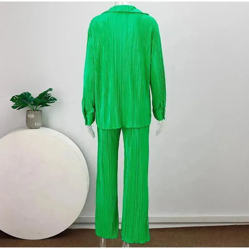 Women Pleated Two-Piece Pants Set