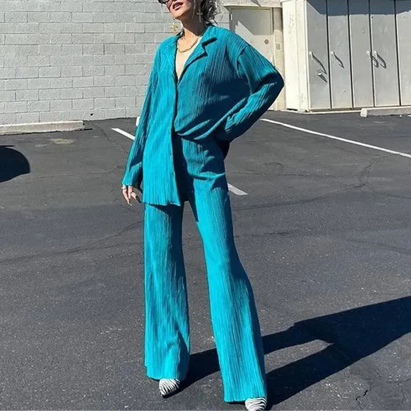 Women Pleated Two-Piece Pants Set