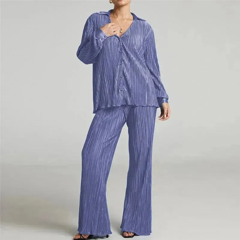 Women Pleated Two-Piece Pants Set